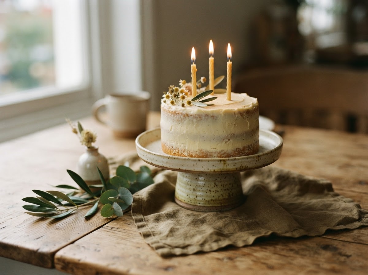 A celebration cake arranged for a birthday